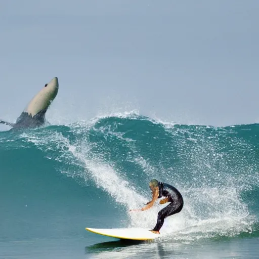 Prompt: a surfer eating a shark