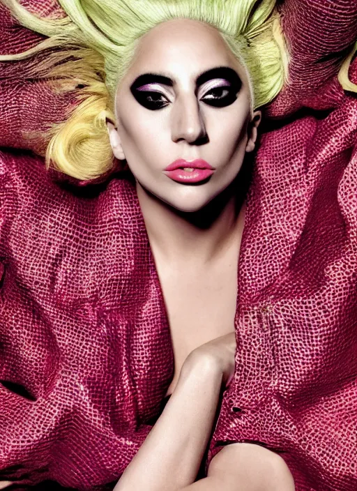 Image similar to lady gaga styled by nick knight posing, archive fashion, vogue magazine, canon, highly realistic. high resolution. highly detailed. dramatic. 8 k. 4 k.