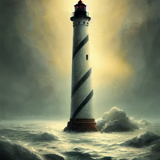 Prompt: a lighthouse standing on a cloud,digital art,ultra realistic,ultra detailed,art by greg rutkowski,photorealistic,hyperdetailed,eerie,mysterious