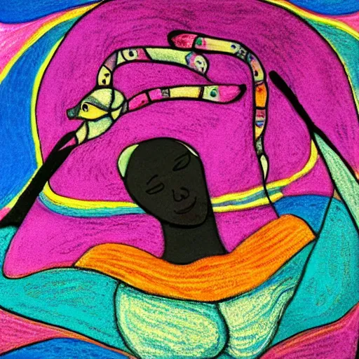 Image similar to Woman turning into a seal, pastel, colorful, folk art, irish