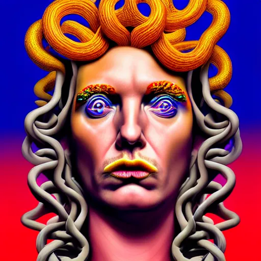 Image similar to an extremely psychedelic portrait of medusa as donald trump, surreal, lsd, face, detailed, intricate, elegant, lithe, highly detailed, digital painting, artstation, concept art, smooth, sharp focus, illustration