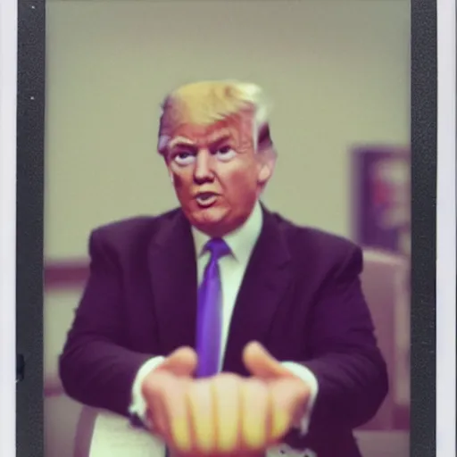 Prompt: donald trump with tiny hands polaroid