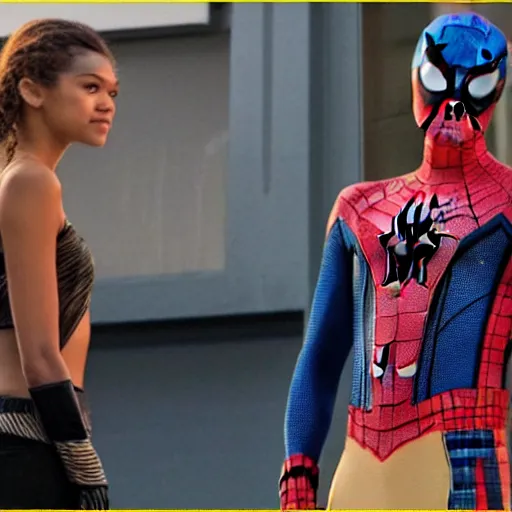 Image similar to Zendaya as spiderman without mask, spiderman movie still