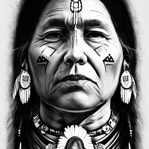 Prompt: painting, native american portrait on tshirt, artstation, detailed