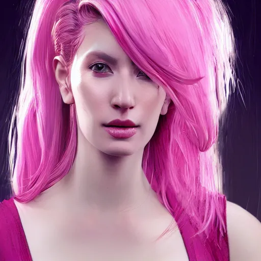 Image similar to a portrait of a beautiful woman with pink hair insane quality, elegant, highly detailed, digital painting, artstation, concept art, pop, smooth, sharp focus, illustration, art by rene lalique 3 d 8 k ultra detailed