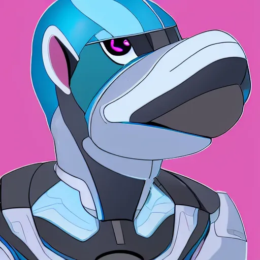 Prompt: robotic dolphin headshot profile picture, commission on FurAffinity