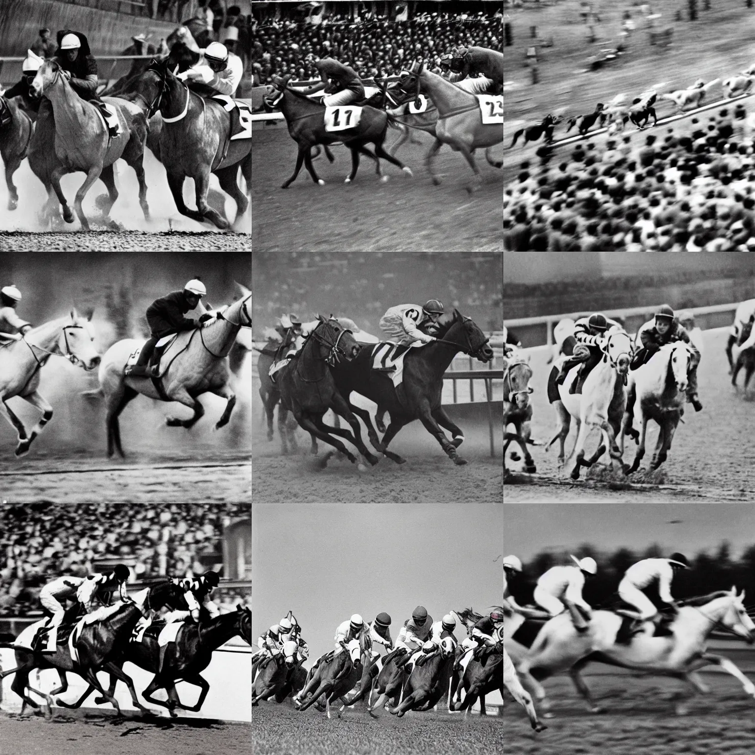 Prompt: Horse race photo by Alexander Rodchenko