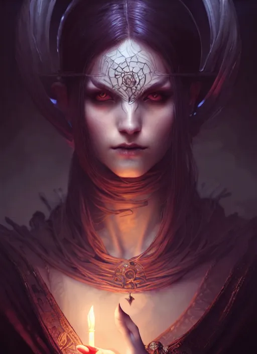 Image similar to Necromancer Sorceress, fantasy magic, undercut hairstyle, dark light night, intricate, elegant, sharp focus, illustration, highly detailed, digital painting, concept art, matte, art by WLOP and Artgerm and Greg Rutkowski and Alphonse Mucha, masterpiece