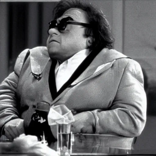 Image similar to A still of Danny Devito as a supervillian in a movie, 1980