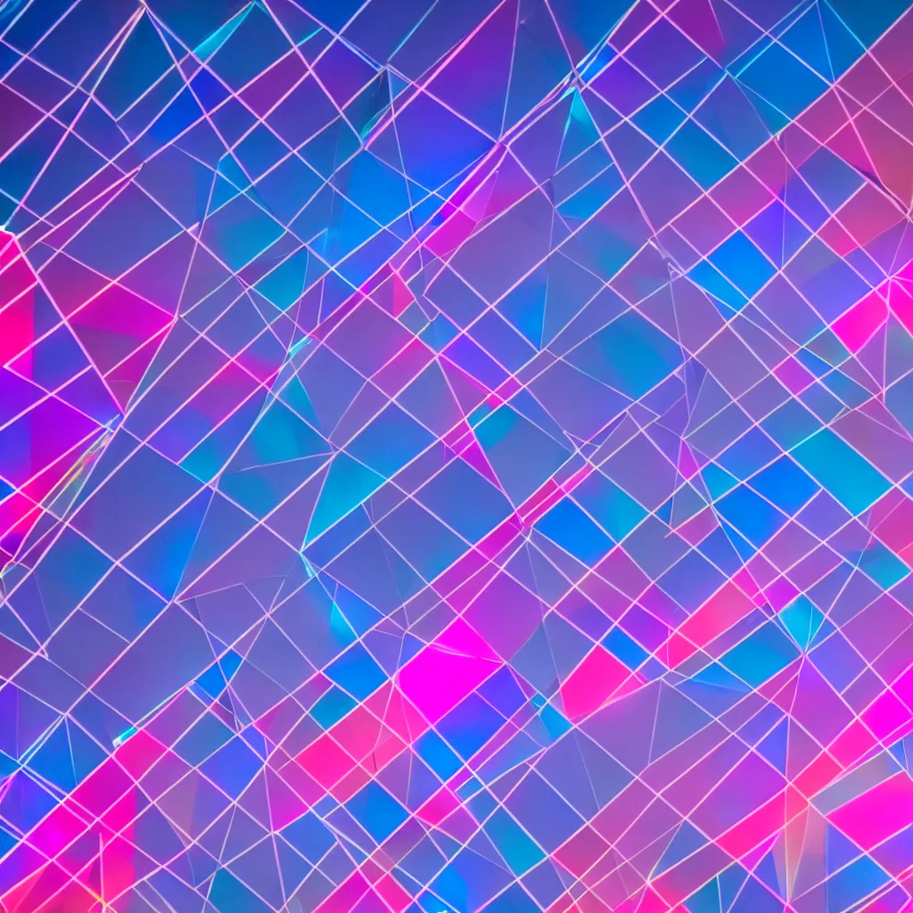 Image similar to photograph of intersecting windows of various colors at night, blue and pink accents, dream-like, hyperbolic geometry, trending on Unsplash, volumetric lighting