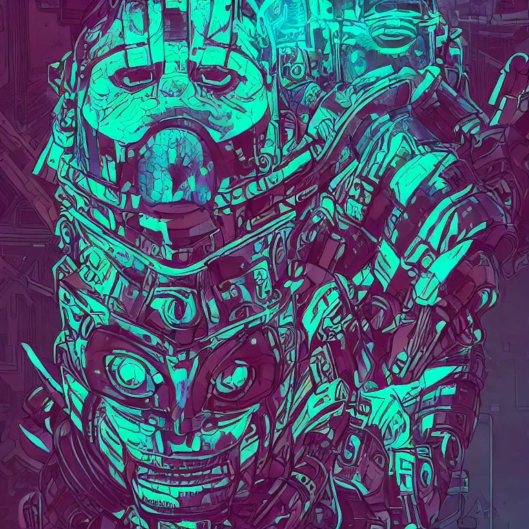 Prompt: totem robot tribal mask, gemstone, gear, plant, video game illustration, vivid color, borderlands and by feng zhu and loish and laurie greasley, victo ngai, andreas rocha, john harris