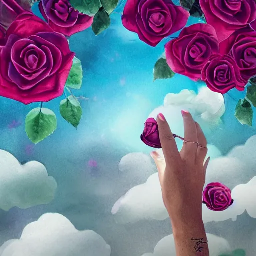 Prompt: ring of giant rose petals, fantasy art, sky in the background, detailed, behrens style