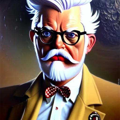 Image similar to epic portrait single colonel sanders explaining, redneck crowd for background, detailed, digital painting, artstation, concept art, donato giancola, joseph christian leyendecker, wlop, boris vallejo, breathtaking, high details, extremely detailed, beautiful, establishing shot, artistic, hyperrealistic, octane render