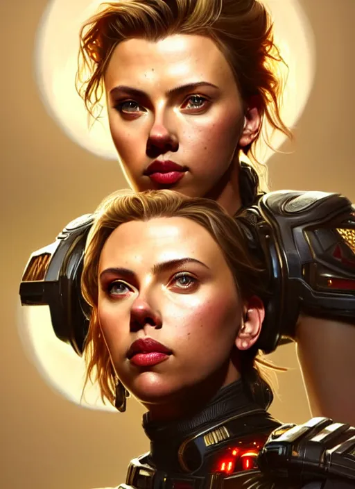 Image similar to portrait of apex legends scarlett johansson, intricate, elegant, glowing lights, highly detailed, digital painting, artstation, glamor pose, concept art, smooth, sharp focus, illustration, art by artgerm and greg rutkowski, artey freytag