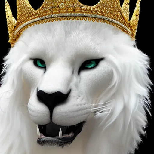 Image similar to portrait of a white panter king with crystal crown and a very long fur, fantasy, trending on artstation, heroic pose, illustration, highly detailed, simple, 8k