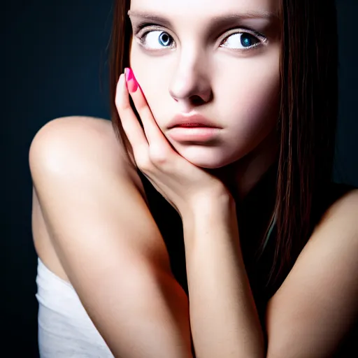 Prompt: photo portrait of very beautiful model face looking at camera, realism, extreme detail, key art, hard flash, photo by greg rutkoski, photoshoot