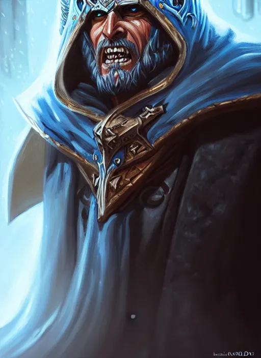 Image similar to portrait painting of lich king, acrylic, daz. detailed, portrait, oil painting, artstation, unreal 5, hd, artgerm, dnd, rpg