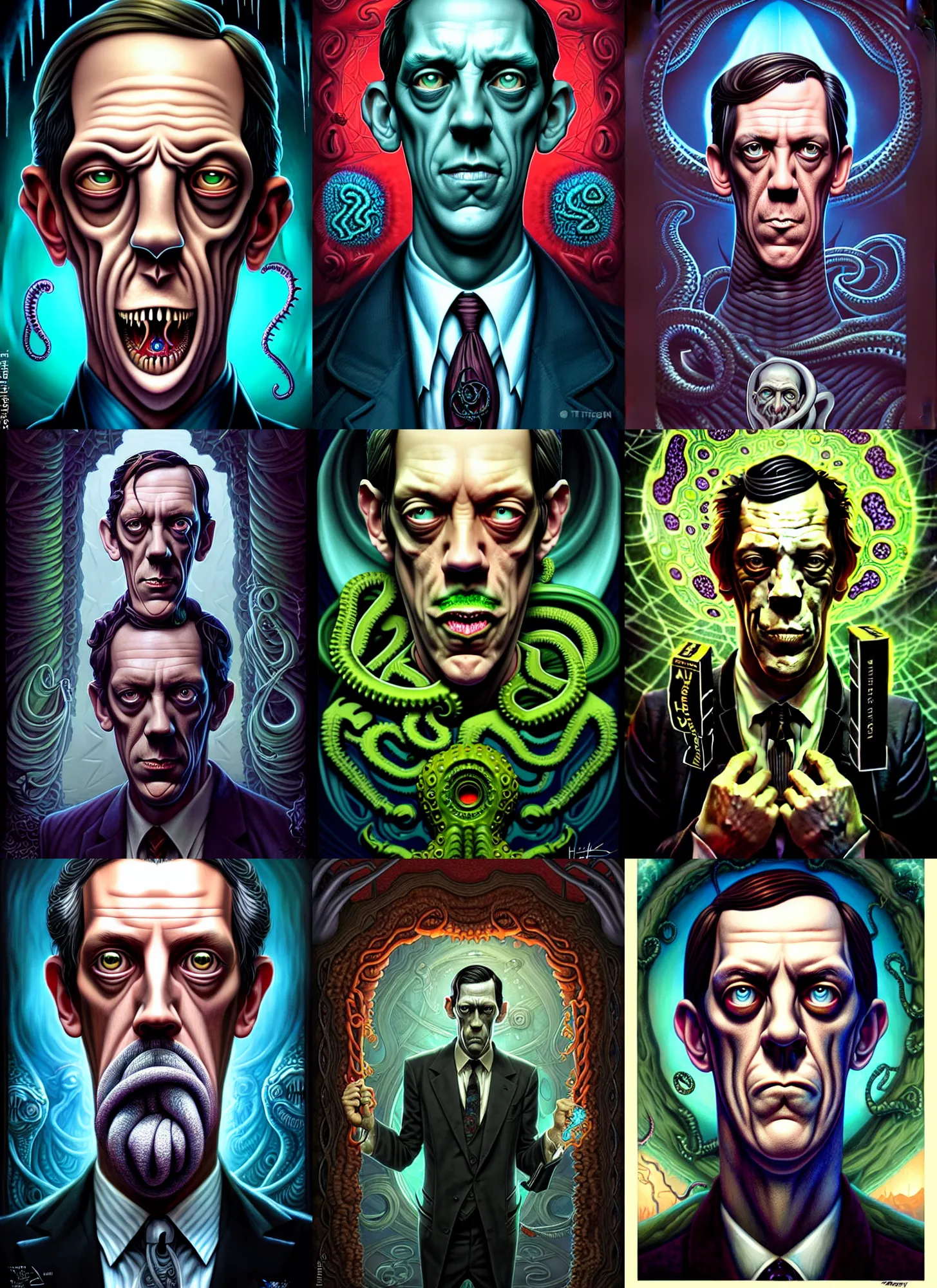 Image similar to lovecraft lovecraftian portrait of hugh laurie, cthulhu, pixar style, by tristan eaton stanley artgerm and tom bagshaw.