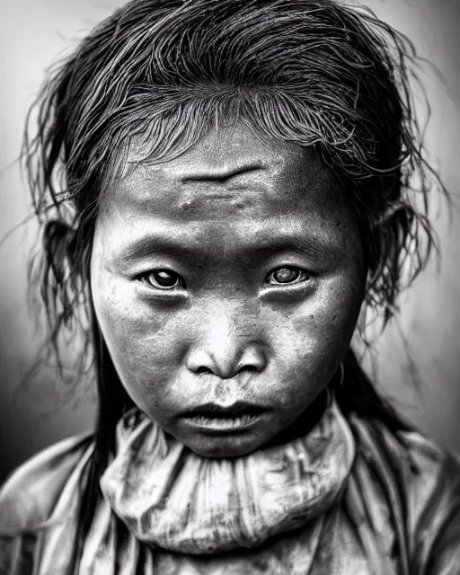 Image similar to Award winning Portrait photo of a Native Myanmarese with hyper-detailed hair and beautiful eyes wearing traditional garb by Lee Jeffries, 85mm ND 5, perfect lighting, gelatin silver process