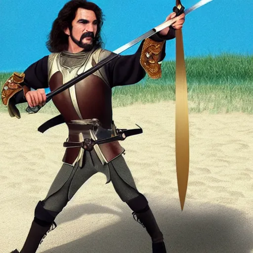 Prompt: inigo montoya swinging his sword photo realistic 4 k, extremely high quality