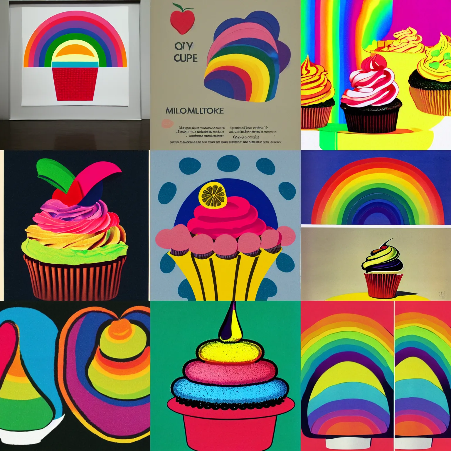 Prompt: rainbow ad for a cupcake milton glaser