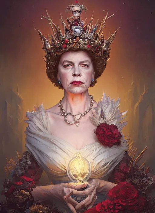 Prompt: Highly detailed portrait of Undead queen elizabeth, Stephen Bliss, unreal engine, fantasy art by Greg Rutkowski, Loish, Rhads, ferdinand knab, Makoto Shinkai and Lois van baarle, ilya kuvshinov, rossdraws, Tom Bagshaw, alphonse mucha, global illumination, radiant light, detailed and intricate environment