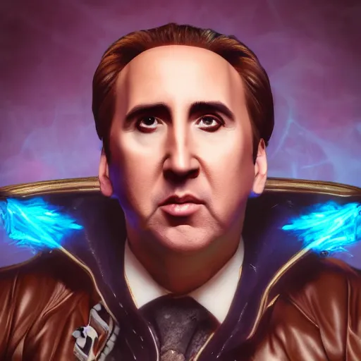 Image similar to fantasy comic book style portrait painting of Nick Cage with blonde hair dancing, unreal 5, DAZ, hyperrealistic, octane render, cosplay, RPG portrait, dynamic lighting