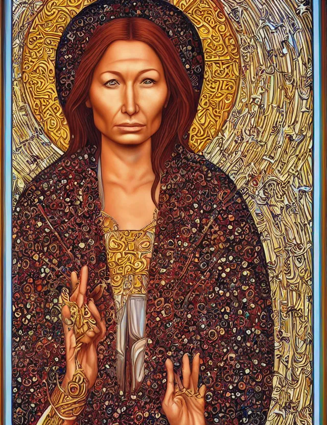 Prompt: a portrait of tori amos as a byzantine saint by alex grey