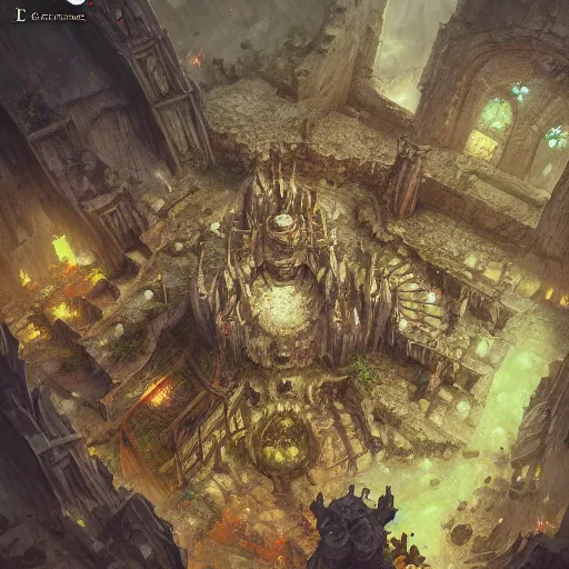 Image similar to dungeon map board game, fantasy art, in the style of greg rutkowski, perpendicular view, illustration, epic, fantasy, intricate, hyper detailed, artstation, concept art, smooth, sharp focus, ray tracing