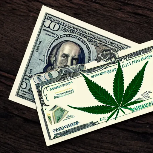 Image similar to money with an illustration of a hemp leaf instead of the president