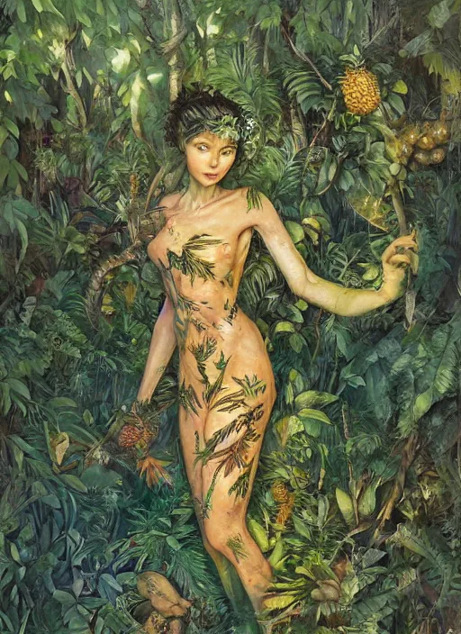 Prompt: lush pineapple forest fairy foliage painting carved in amber by chiara bautista and norman rockwell and greg rutkowski weta studio