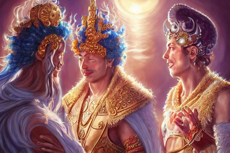 Image similar to close up moment of a divine a sun god and a moon goddess lovers magician at a wedding banquet, highly detailed, d & d, fantasy, highly detailed, digital painting, trending on artstation, concept art, sharp focus, asian feature, illustration, art by artgerm and daniel gerhartz and magali villeneuve