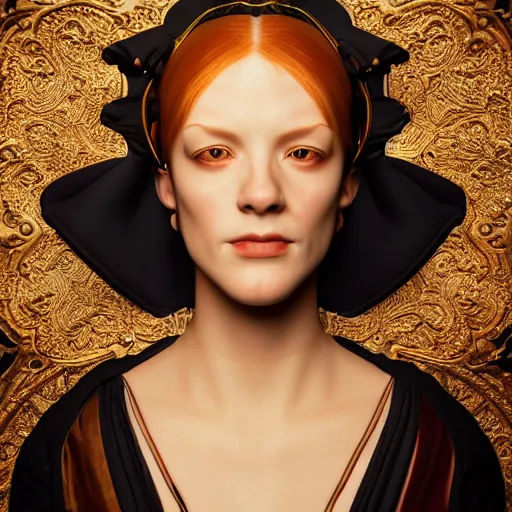 Image similar to portrait of a woman, renaissance style, star wars character, volumetric lights, symmetry, headpiece, trending on artstation, sharp focus, leica, studio photo, intricate details, highly detailed