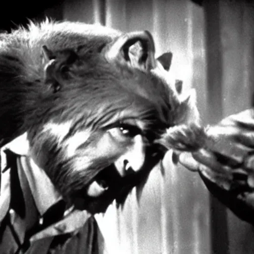 Image similar to film still of a werewolf extending his hand in the wolf man 1 9 4 1