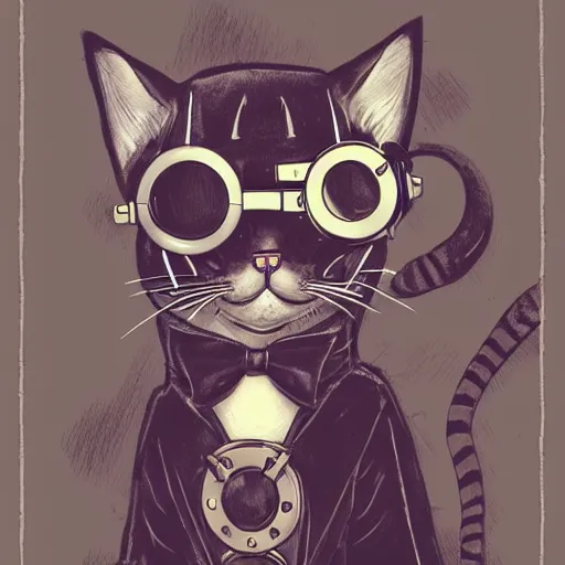 Prompt: an illustration of a cat with steampunk googles, by ROSS tran, canon EOS 1000D