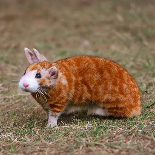 Prompt: singular animal that is cat cross rabbit cross ferret