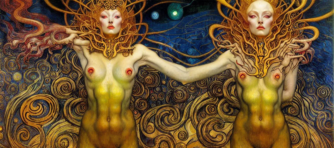 Image similar to Divine Chaos Engine by Karol Bak, Jean Delville, William Blake, Gustav Klimt, and Vincent Van Gogh, symbolist, visionary