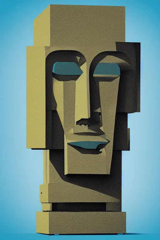 Image similar to cubist moai statue cutout digital illustration cartoon colorful beeple