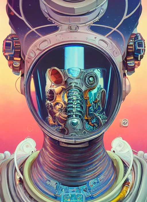 Image similar to high quality high detail biomechanical portrait of a spaceman diesel punk in an alien world, tristan eaton, victo ngai, artgerm, rhads, ross draws, hyperrealism, intricate detailed, alphonse mucha, 8 k, sci - fi, pastel colors, artstation,