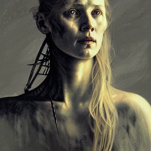 Image similar to symmetry!! portrait of a silhouette of a viking woman in the world of andrew wyeth, horror, fashion, dark!! intricate, elegant, highly detailed, digital painting, artstation, concept art, smooth, sharp focus, illustration, art by artgerm and greg rutkowski and alphonse mucha