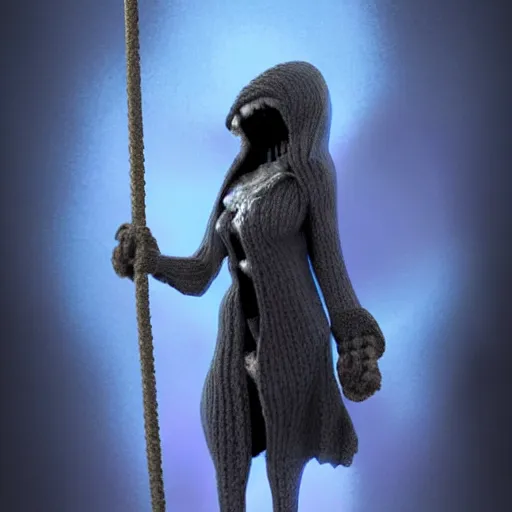 Image similar to knit candypunk grim reaper, high - quality, character design : : 2 beautiful lighting, magicpunk, dollpunk, 1 6 k, oled