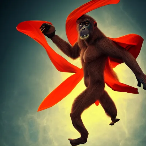 Image similar to fury art, an anthro ape wearing a large cape, exploding background, 3 d, 8 k, extremely detailed, trending on furaffinity, trending on artstation, award winning, sharp focus, illustration