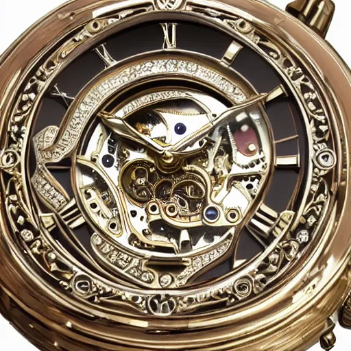 Prompt: ornate watch that has figures of anthropomorphic animals in the mechanism