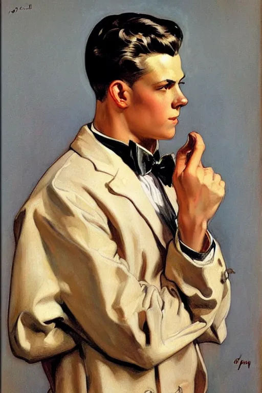 Prompt: attractive male, character design, painting by j. c. leyendecker