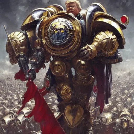 Image similar to donald trump as the emperor of humanity from warhammer 40k made by stanly artgerm lau wlop rossdraws james jean andrei riabovitchev marc simonetti