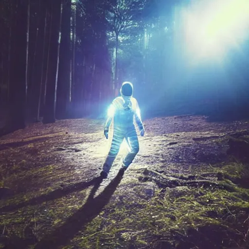 Image similar to spacesuit thom yorke singer songwriter walking in a forest, spacesuit filling up with water, waterline refractions, anamorphic lens flare, beautiful blueish eyes, eyes reflecting into eyes reflecting into infinity, spherical tiny round eye pupils, eyes reflecting into eyes reflecting into infinity, dramatic lighting