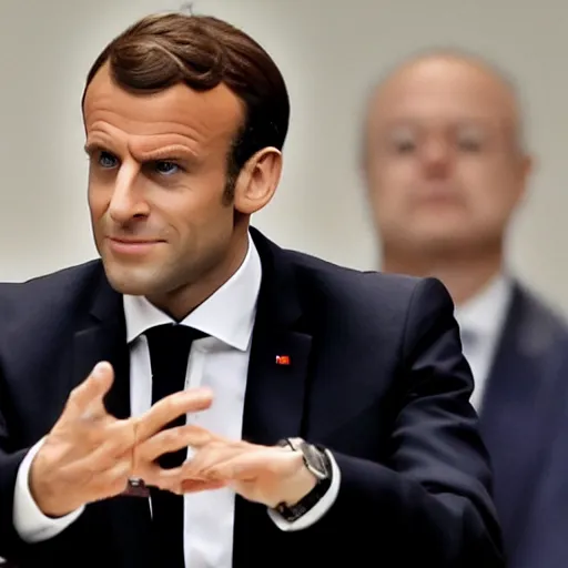 Prompt: Emmanuel Macron dodging bullets in Matrix 5