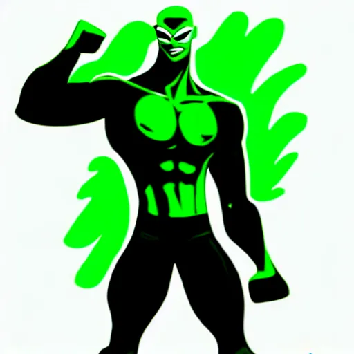 Prompt: a picture of a green man with his fist up, vector art by mor than, trending on deviantart, mingei, flat shading, prerendered graphics, marvel comics