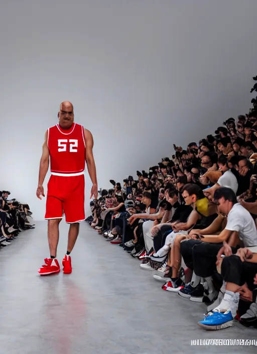 Image similar to hyperrealistic and heavy detailed air jordan runway show of homer simpson, leica sl 2 5 0 mm, vivid color, high quality, high textured, real life