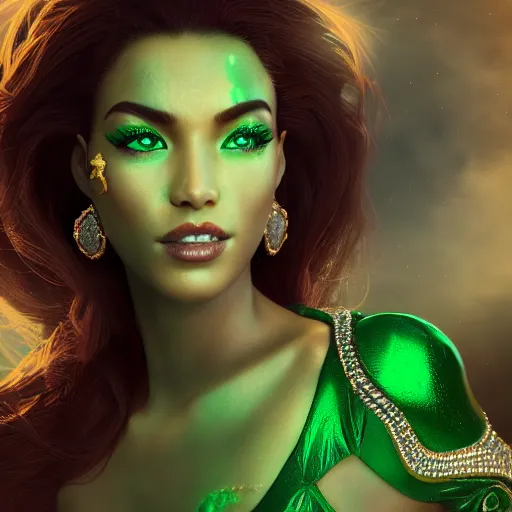 Image similar to portrait of wonderful princess of emeralds with fair skin, ornate, 8 k, gorgeous, intricate, detailed, accent lighting, dramatic lighting, octane render